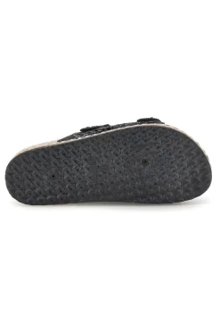 Ciabatte nere con fibbie strass e dettagli ricamati Me & Me 15618
