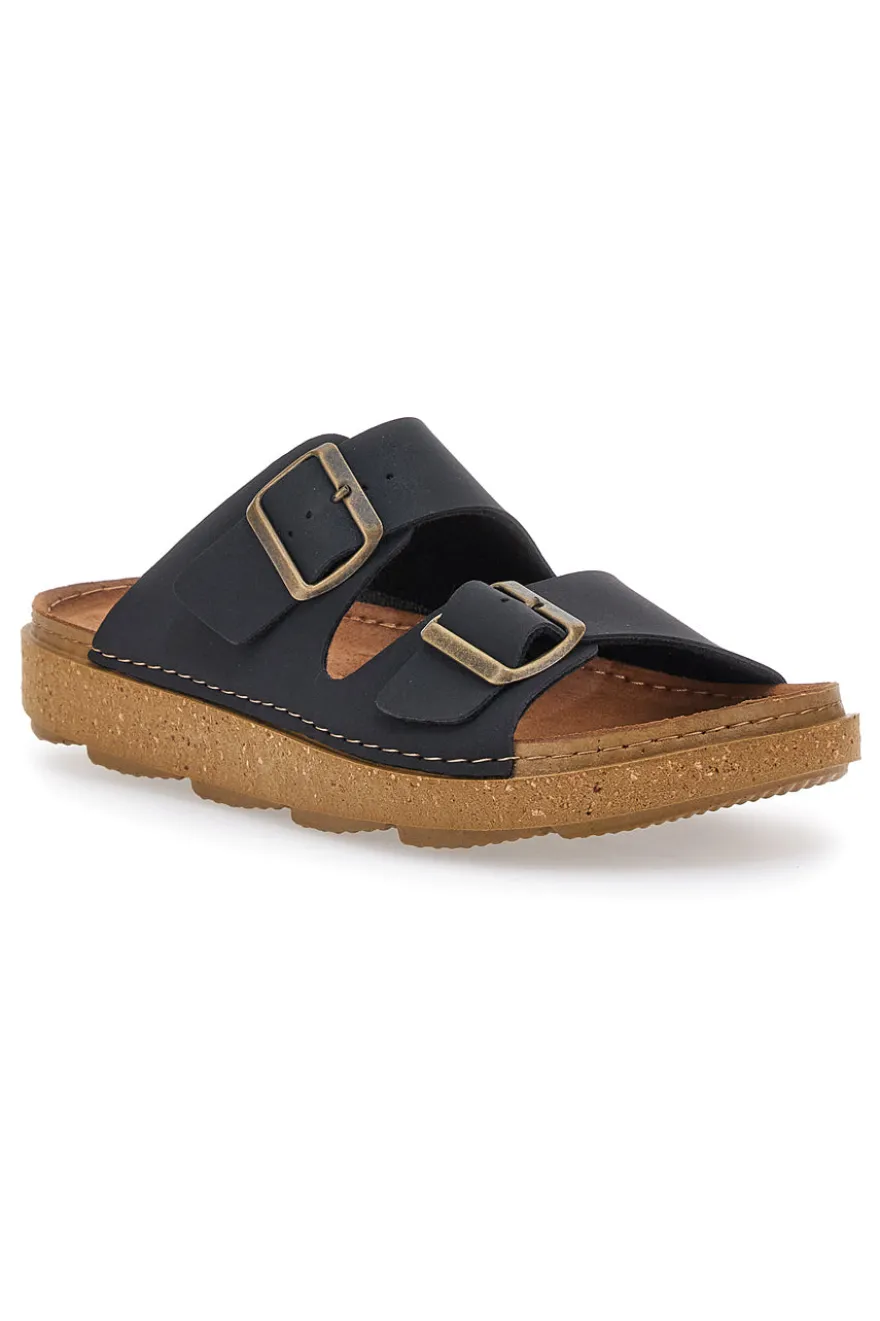 Ciabatte Nere Con Fibbie e Sottopiede in Pelle Inblu 16 Mt