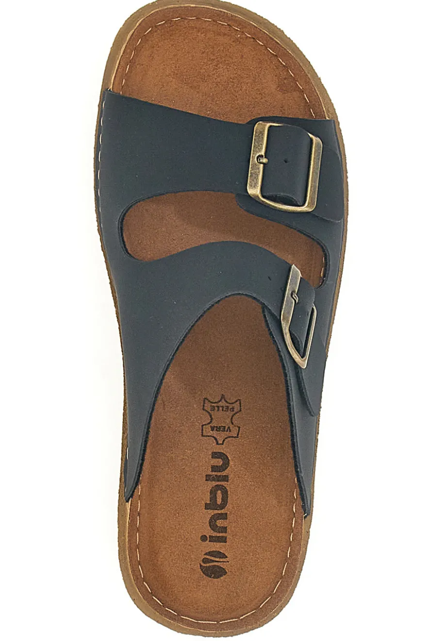 Ciabatte Nere Con Fibbie e Sottopiede in Pelle Inblu 16 Mt