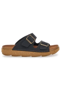 Ciabatte Nere Con Fibbie e Sottopiede in Pelle Inblu 16 Mt