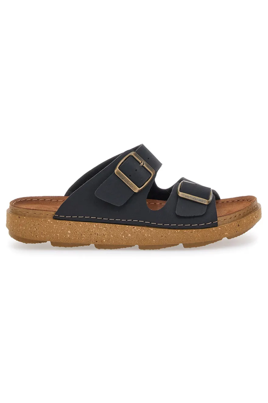 Ciabatte Nere Con Fibbie e Sottopiede in Pelle Inblu 16 Mt