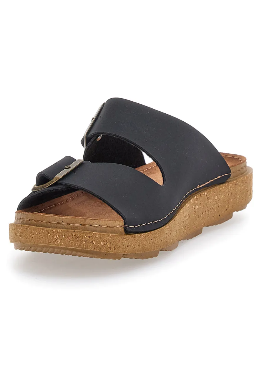Ciabatte Nere Con Fibbie e Sottopiede in Pelle Inblu 16 Mt