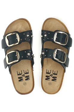 Ciabatte nere con fibbie e borchie Me & Me 15617