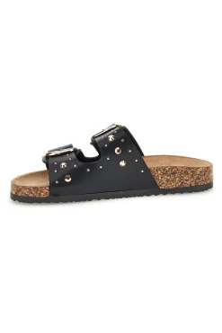 Ciabatte nere con fibbie e borchie Me & Me 15617
