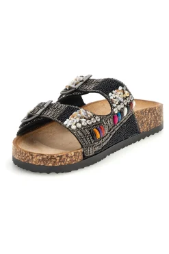 Ciabatte Nere con perline e doppia fibbia Prima riga 14177