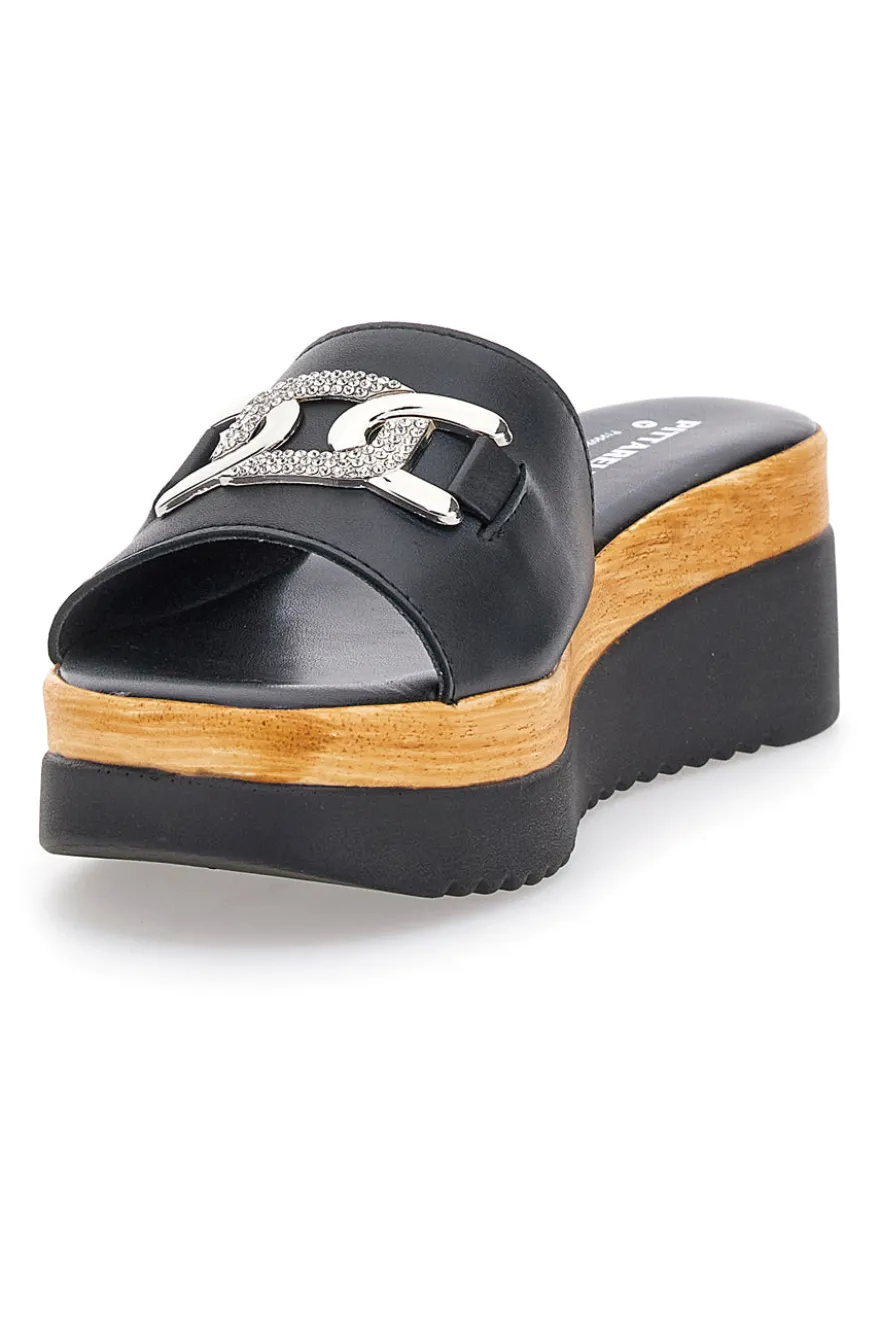 Ciabatte Nere Con Platform e Catenina Argentata Pittarello Love 3456