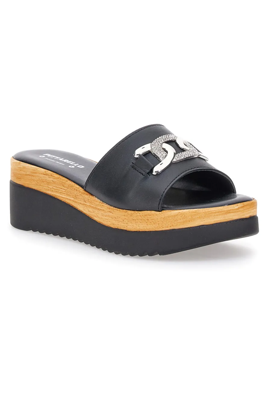 Ciabatte Nere Con Platform e Catenina Argentata Pittarello Love 3456