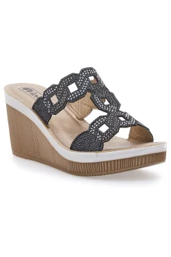 Ciabatte Nere Con Zeppa e Strass Inblu 34 As