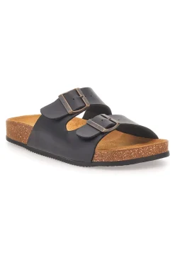 Ciabatte nere doppia fibbia sottopiede in pelle Made in Italy Pittarello Tierra 335A038SR