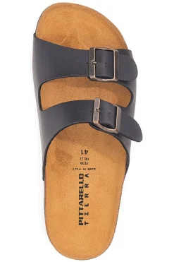 Ciabatte nere doppia fibbia sottopiede in pelle Made in Italy Pittarello Tierra 335A038SR