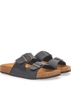 Ciabatte nere doppia fibbia sottopiede in pelle Made in Italy Pittarello Tierra 335A038SR