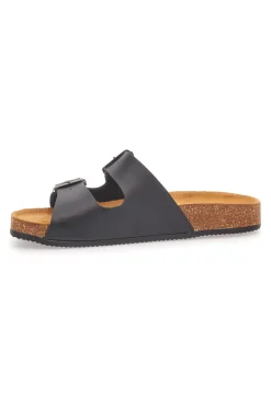 Ciabatte nere doppia fibbia sottopiede in pelle Made in Italy Pittarello Tierra 335A038SR