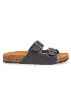 Ciabatte nere doppia fibbia sottopiede in pelle Made in Italy Pittarello Tierra 335A038SR