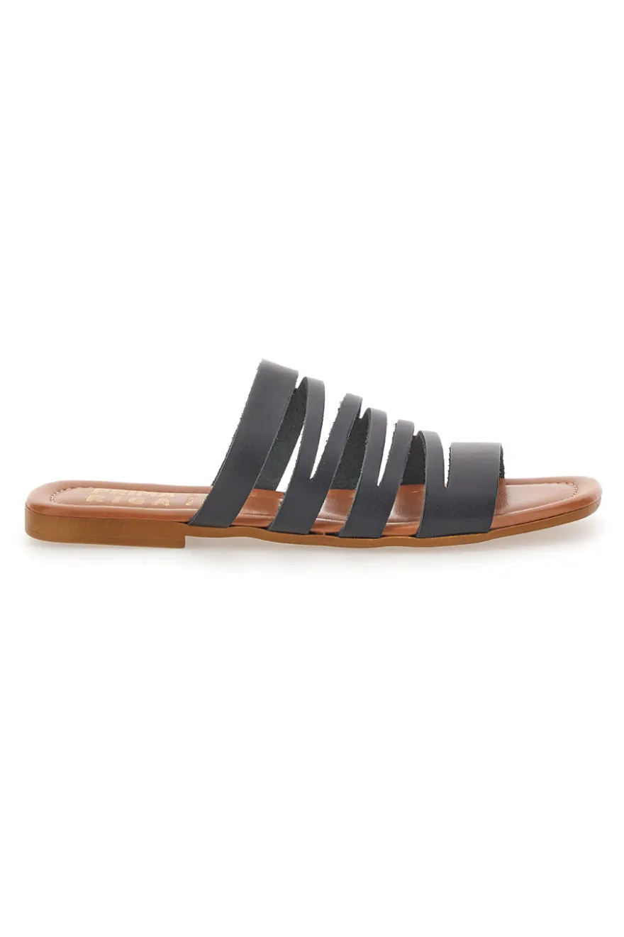 Ciabatte Nere Flat Con Tomaia in Pelle Made in Italy Prima Riga 31