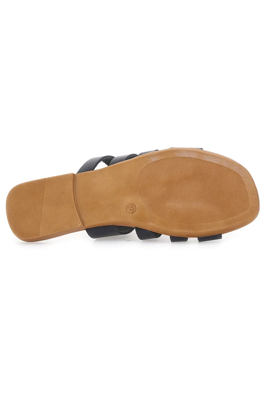 Ciabatte Nere Flat Con Tomaia in Pelle Made in Italy Prima Riga 31