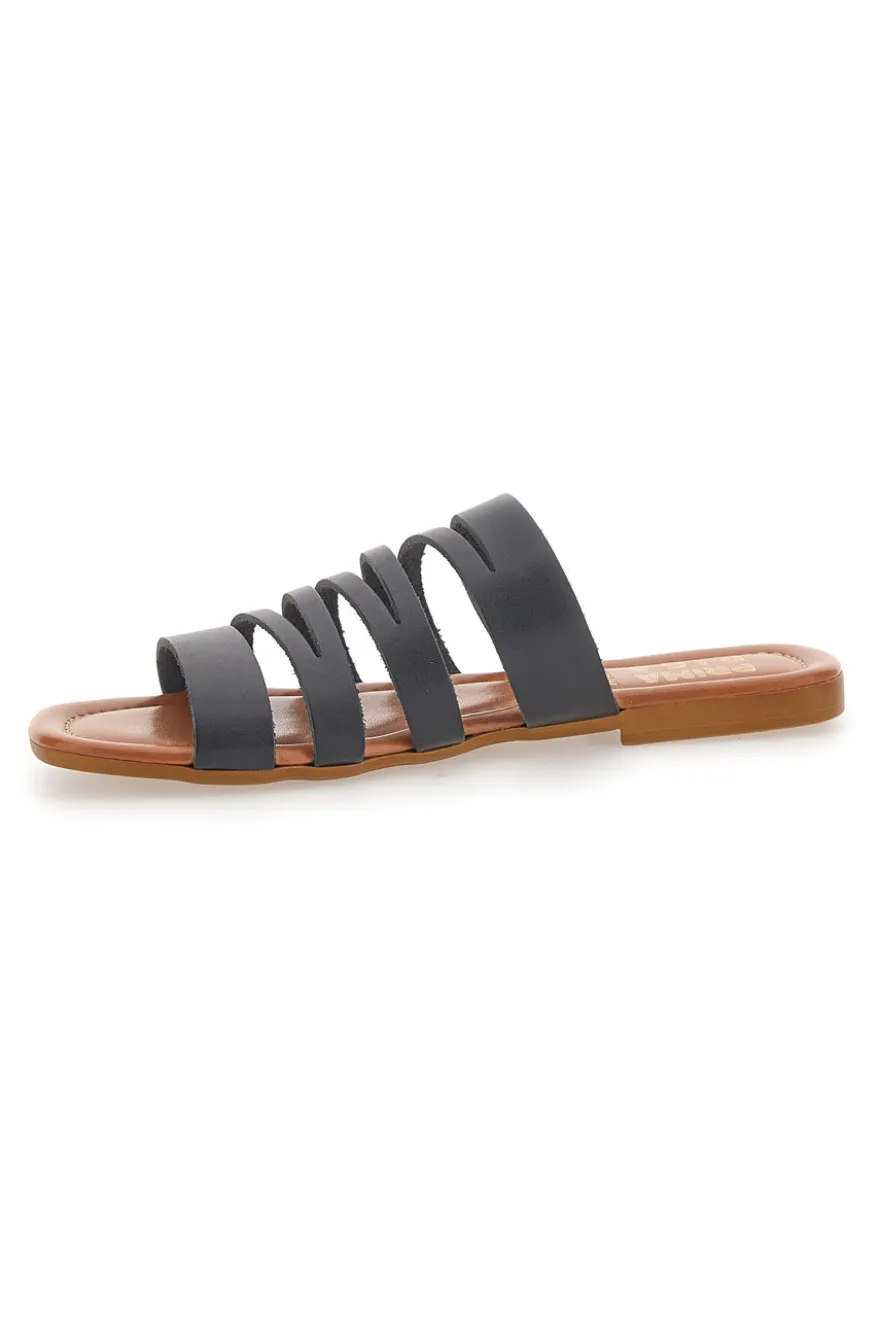 Ciabatte Nere Flat Con Tomaia in Pelle Made in Italy Prima Riga 31