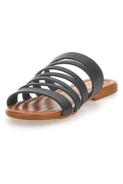 Ciabatte Nere Flat Con Tomaia in Pelle Made in Italy Prima Riga 31