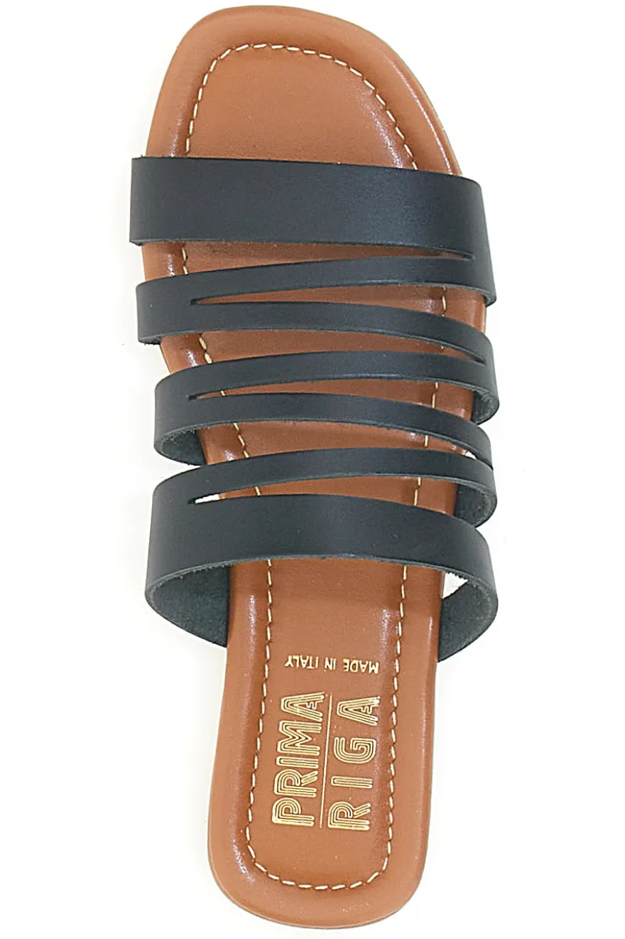 Ciabatte Nere Flat Con Tomaia in Pelle Made in Italy Prima Riga 31