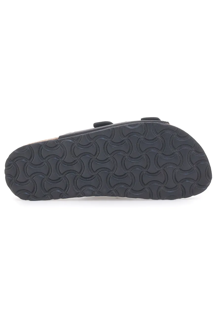 Ciabatte nere in denim con borchie e doppia fibbia PITTARELLO SUN SR001