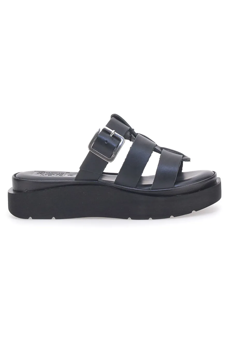 Ciabatte Nere In Pelle Made in Italy Pittarello Rock 5827