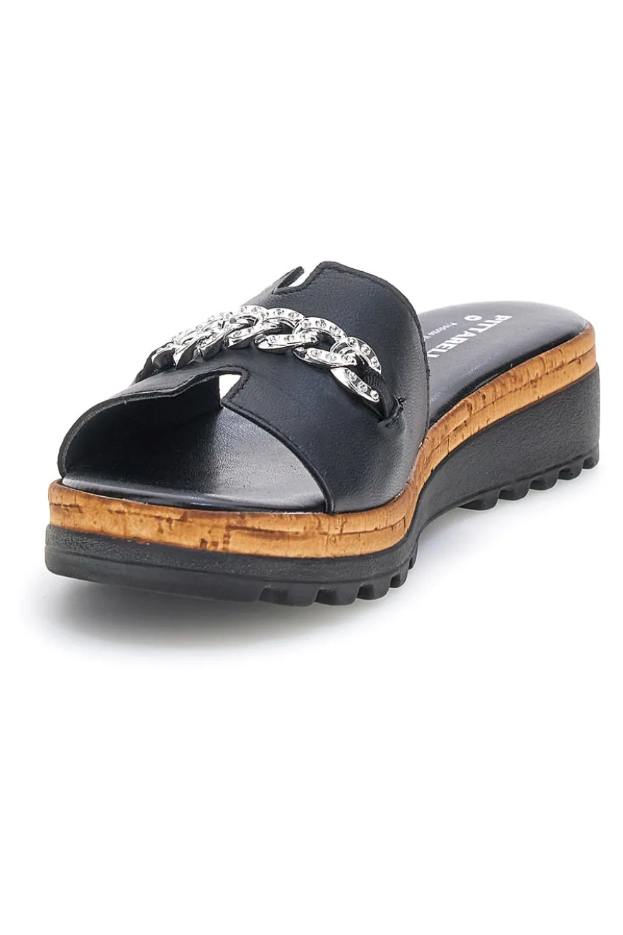 Ciabatte Nere in vera pelle Made in Italy con catena Pittarello 333170811