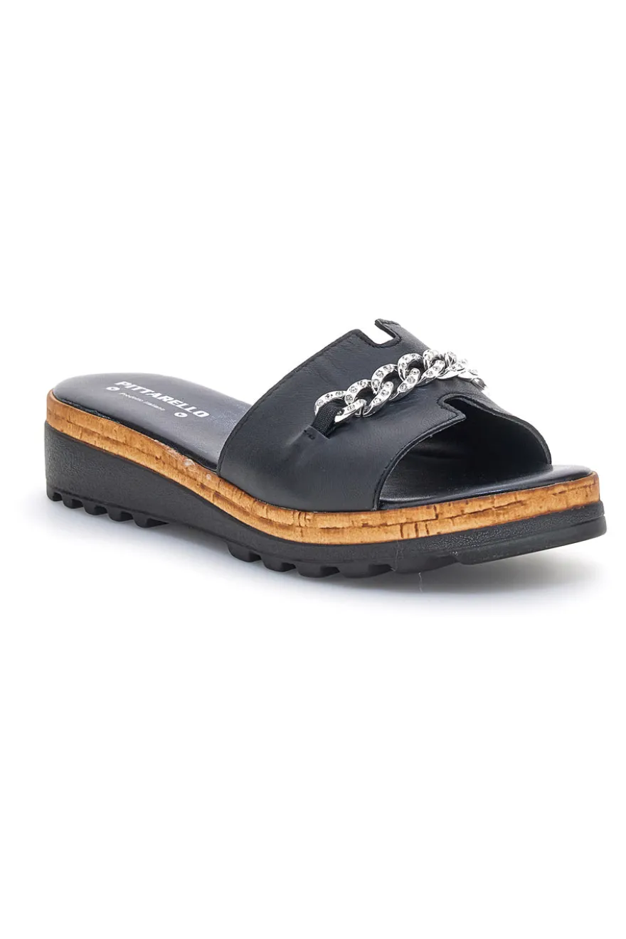 Ciabatte Nere in vera pelle Made in Italy con catena Pittarello 333170811
