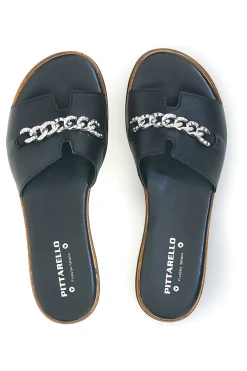 Ciabatte Nere in vera pelle Made in Italy con catena Pittarello 333170811