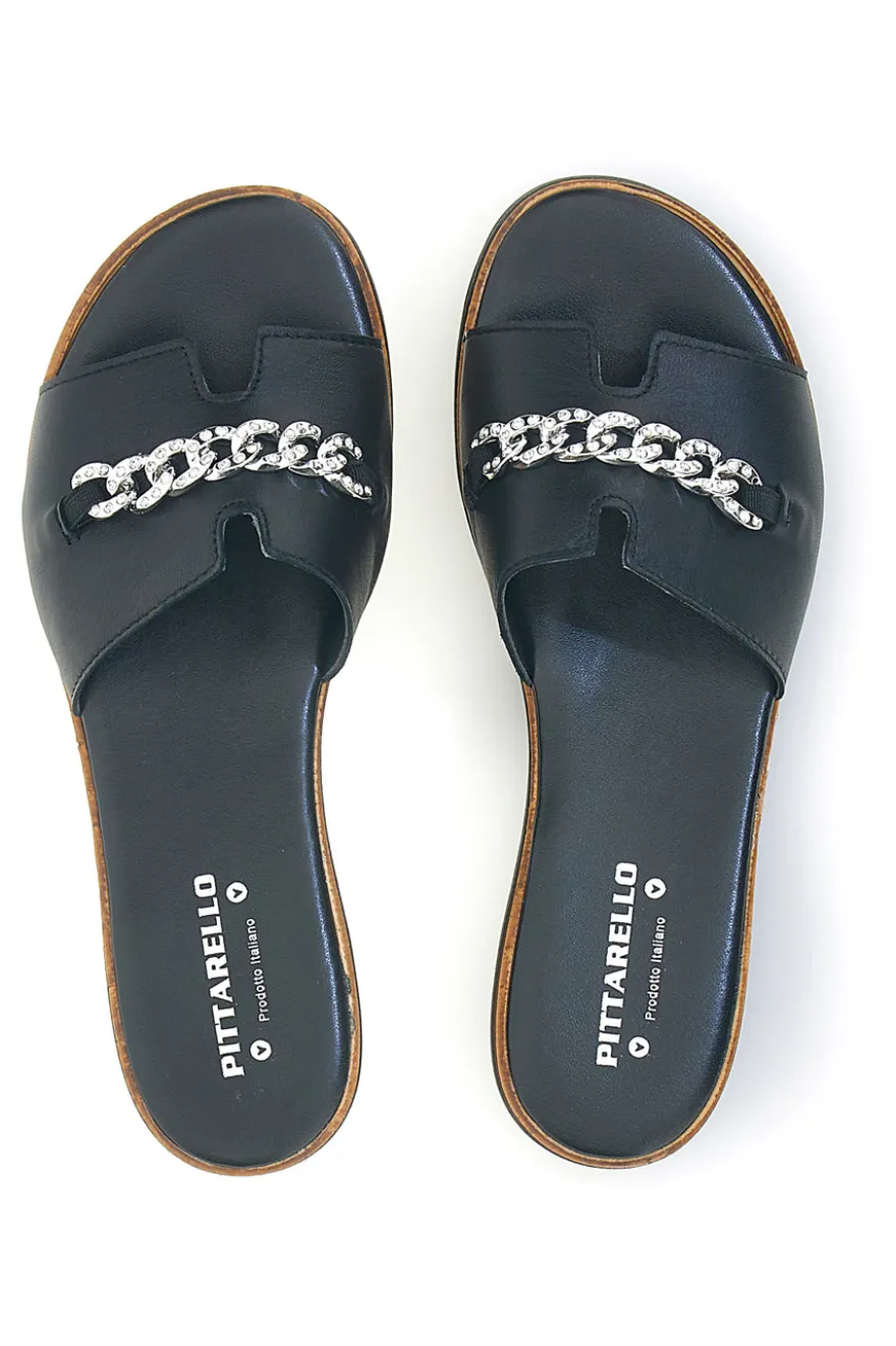 Ciabatte Nere in vera pelle Made in Italy con catena Pittarello 333170811