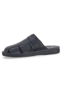 Ciabatte Nere In Vera Pelle Con Strappo Claremorris 1108