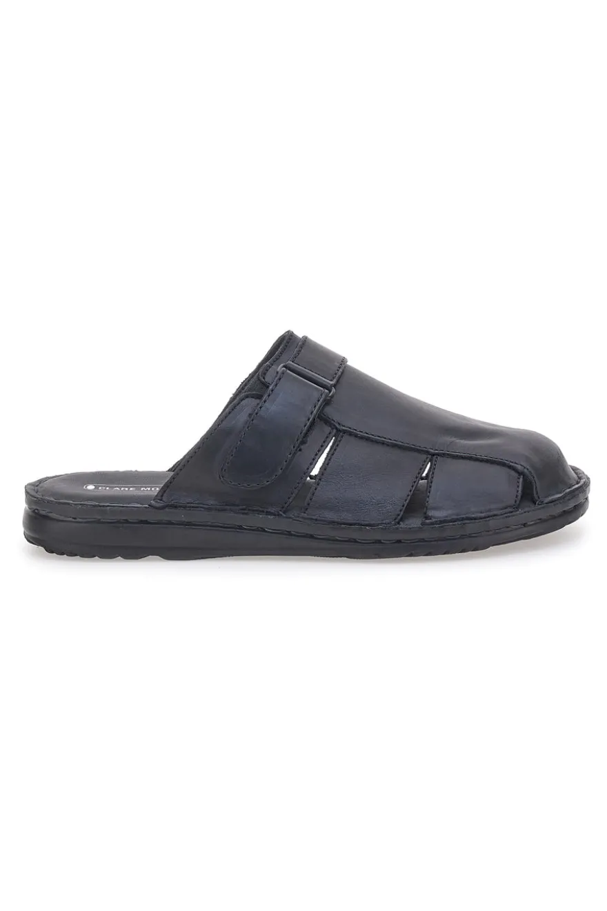 Ciabatte Nere In Vera Pelle Con Strappo Claremorris 1108