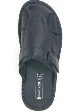 Ciabatte Nere In Vera Pelle Con Strappo Claremorris 1108