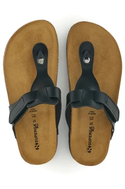 Ciabatte nere infradito con sottopiede preformato Made in Italy in vera pelle Superga S31C370