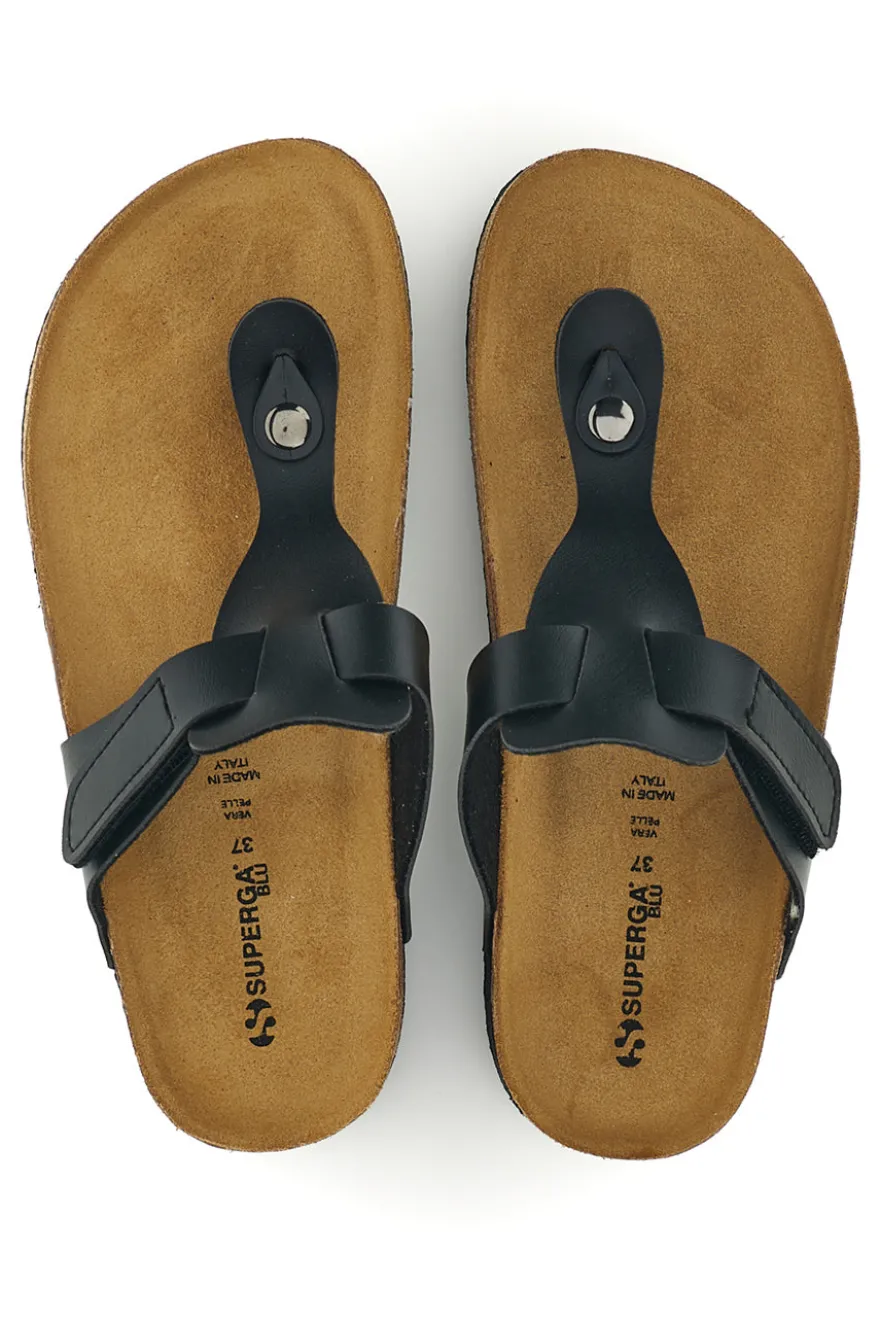 Ciabatte nere infradito con sottopiede preformato Made in Italy in vera pelle Superga S31C370
