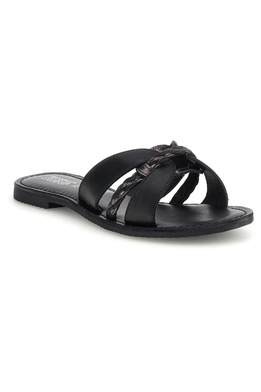 Ciabatte nero in vera pelle con fasce incrociate Pittarello sun TIMA3960