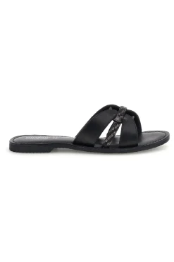 Ciabatte nero in vera pelle con fasce incrociate Pittarello sun TIMA3960