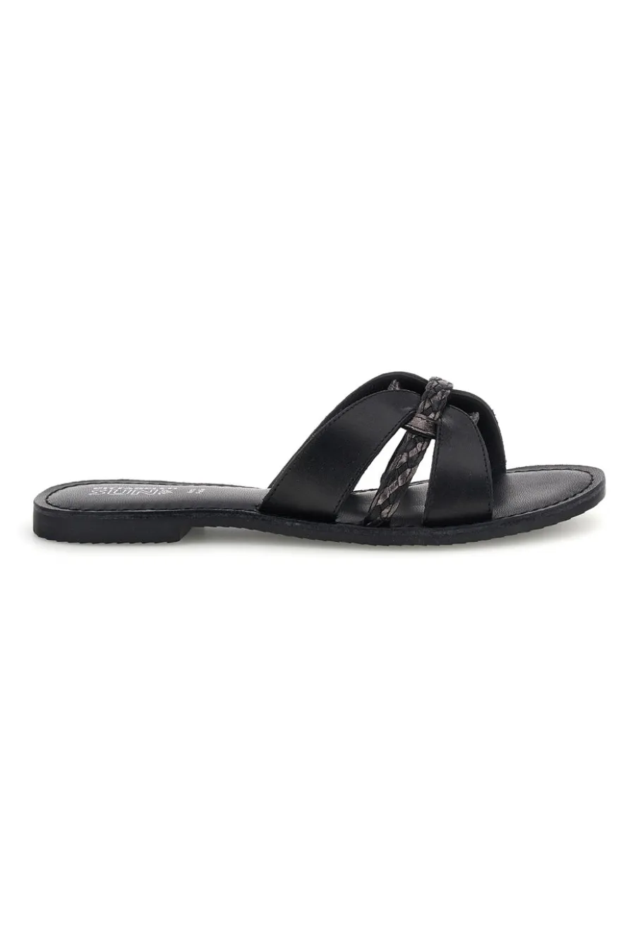 Ciabatte nero in vera pelle con fasce incrociate Pittarello sun TIMA3960
