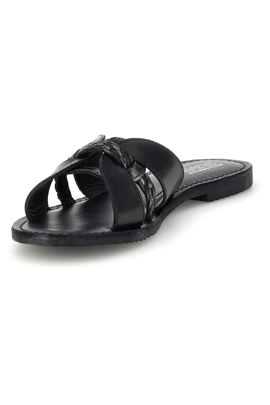 Ciabatte nero in vera pelle con fasce incrociate Pittarello sun TIMA3960