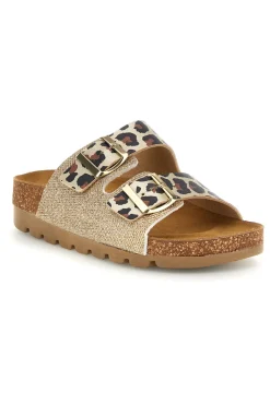 Ciabatte oro animalier con sottopiede in vera pelle Pittarello Bio 335P20630SR