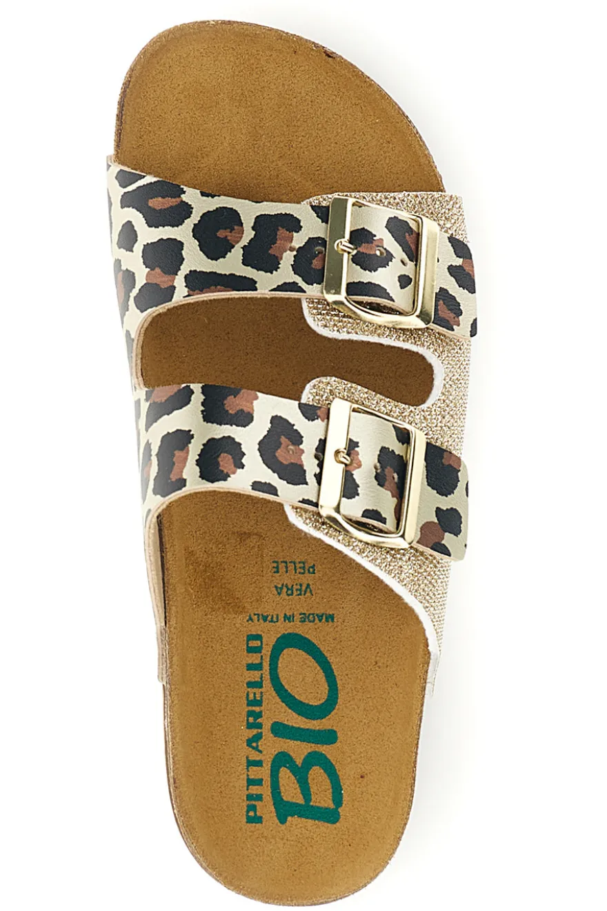 Ciabatte oro animalier con sottopiede in vera pelle Pittarello Bio 335P20630SR
