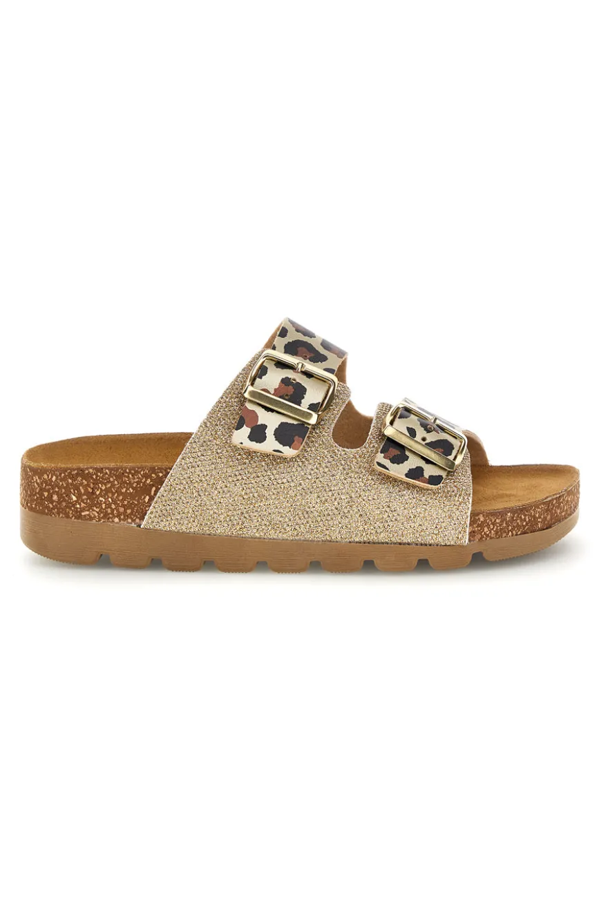 Ciabatte oro animalier con sottopiede in vera pelle Pittarello Bio 335P20630SR