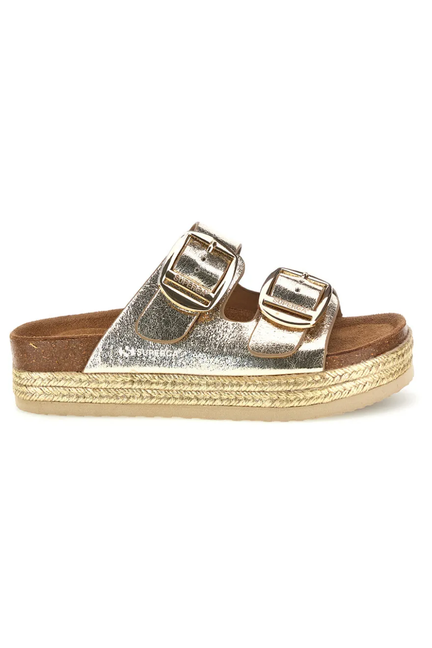 Ciabatte oro con doppia fibbia Superga S11T627