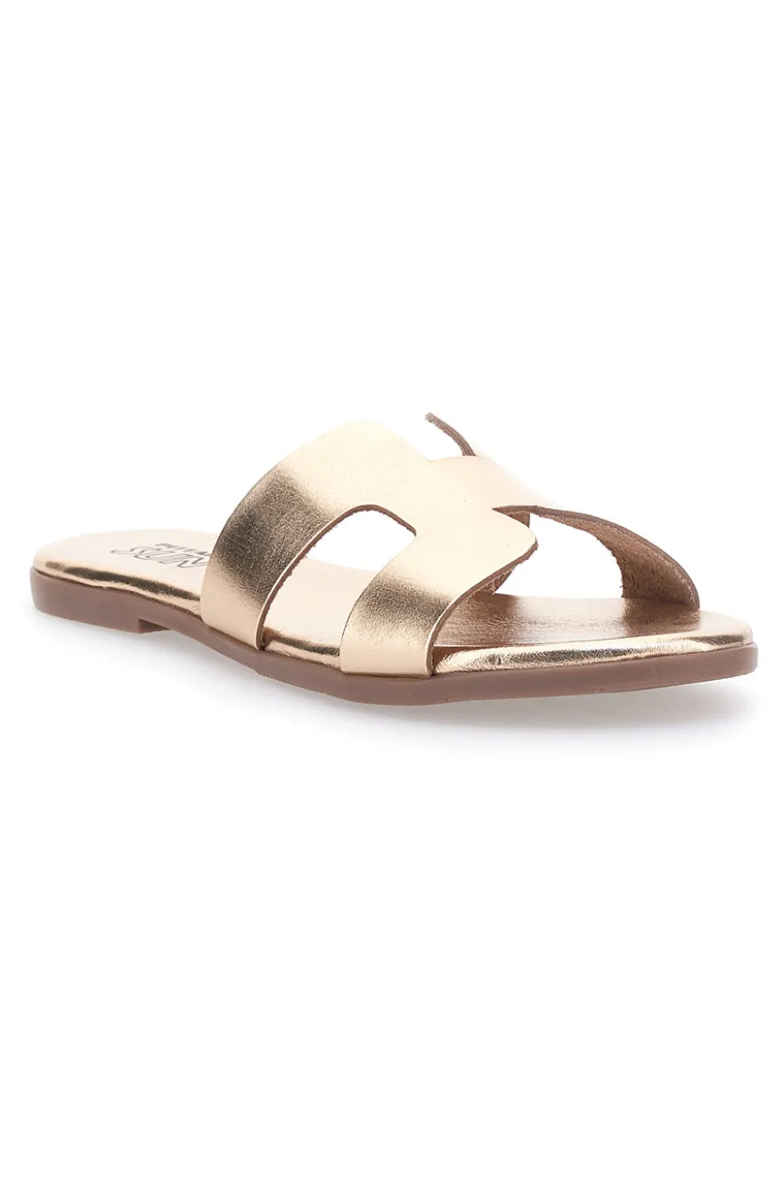 Ciabatte oro con fascia a H Pittarello SUN R01