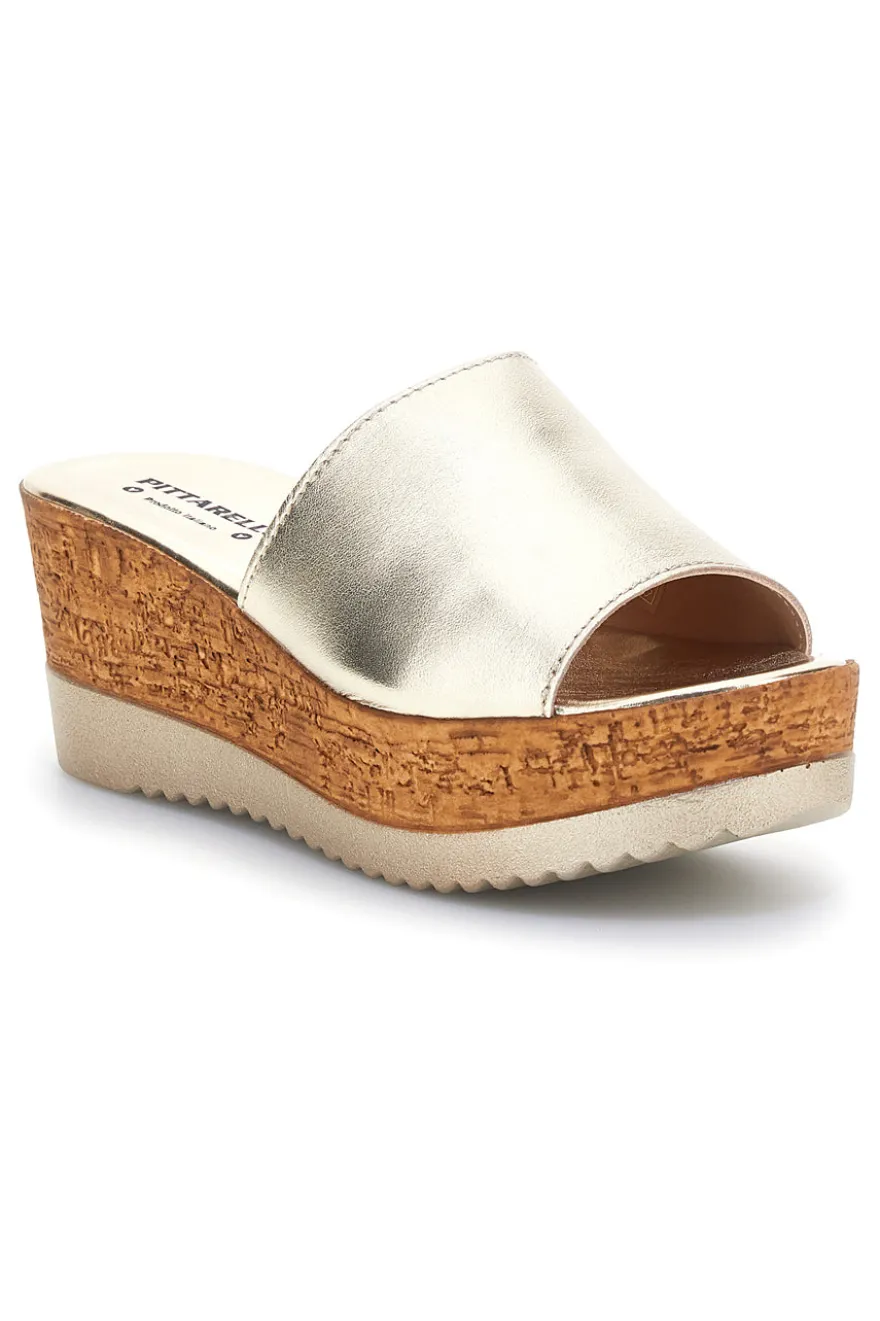 Ciabatte Oro con zeppa in vera pelle Made in Italy Pittarello 23317428