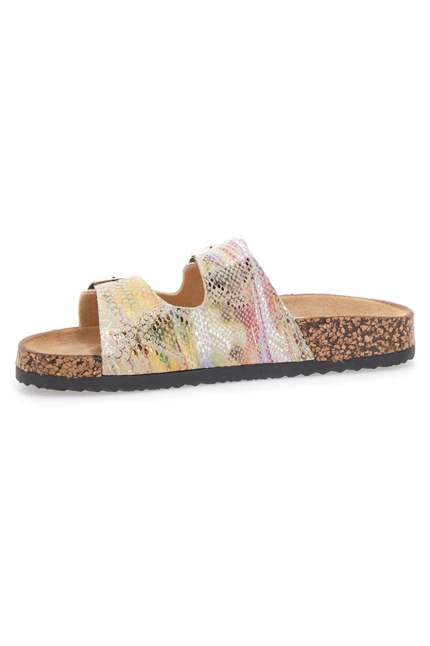 Ciabatte oro multicolor con doppia fibbia e suola effetto sughero PRIMA RIGA 14601