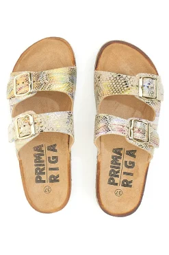 Ciabatte oro multicolor con doppia fibbia e suola effetto sughero PRIMA RIGA 14601