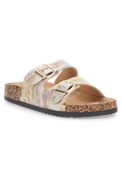 Ciabatte oro multicolor con doppia fibbia e suola effetto sughero PRIMA RIGA 14601