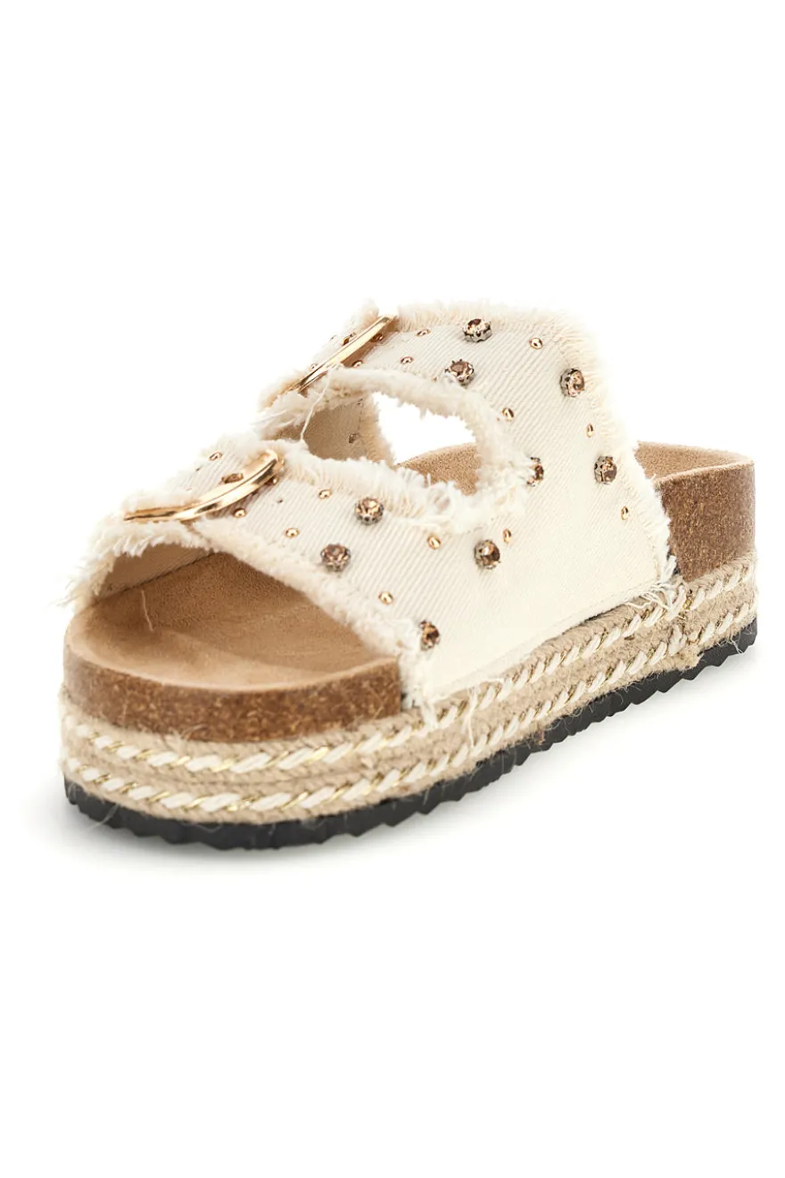 Ciabatte Panna con borchie e brillantini Me & me 12502