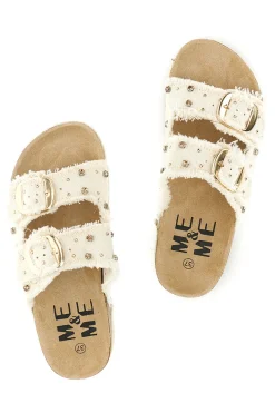 Ciabatte Panna con borchie e brillantini Me & me 12502