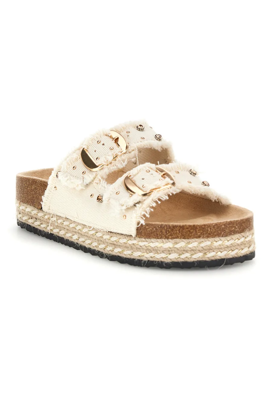 Ciabatte Panna con borchie e brillantini Me & me 12502