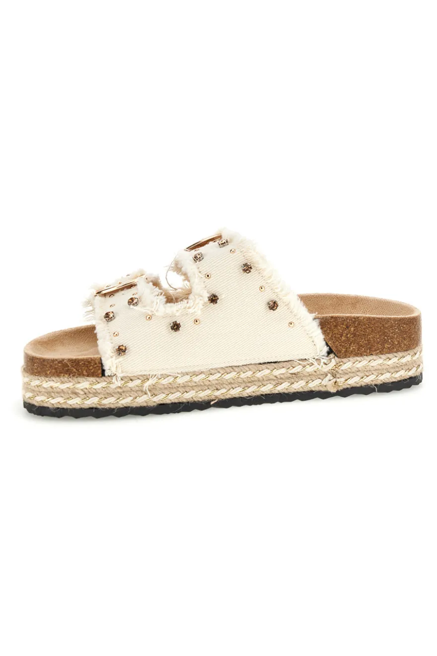 Ciabatte Panna con borchie e brillantini Me & me 12502